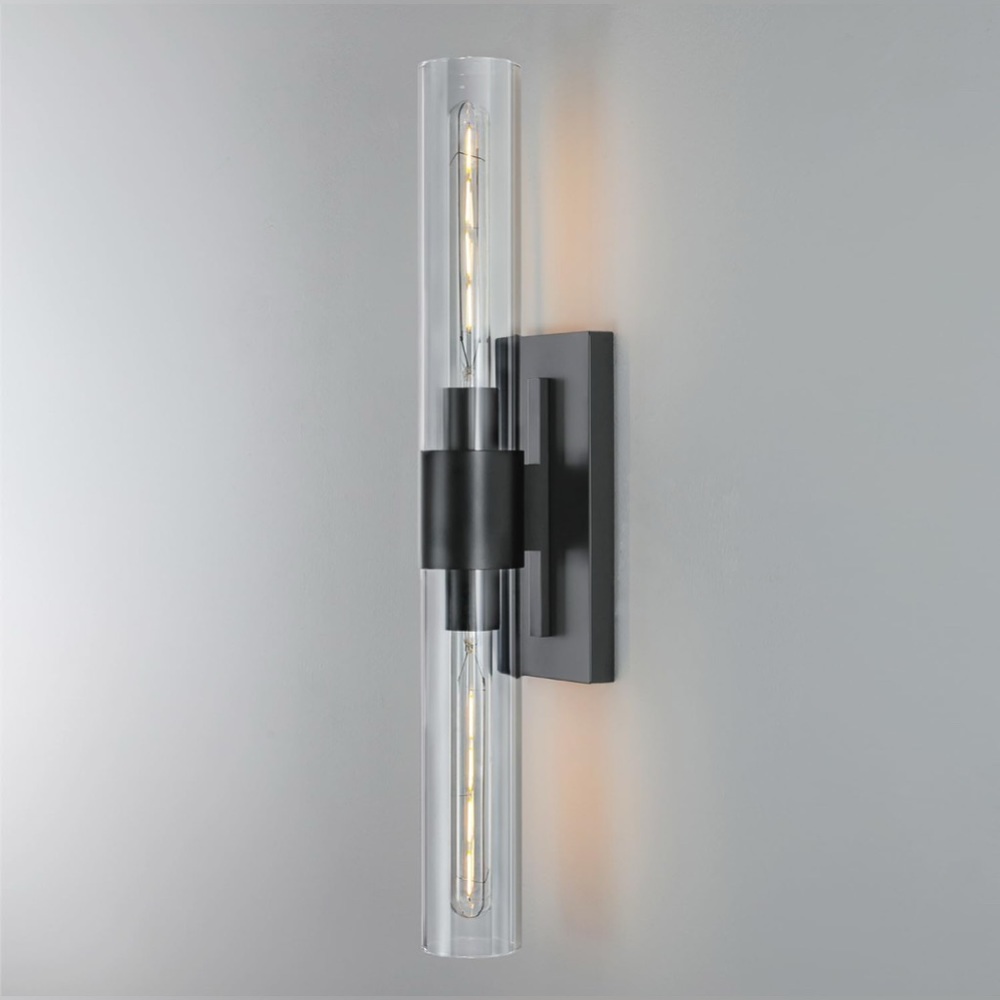 2-Light Matte Black Bathroom Light Fixture with Glass Shades